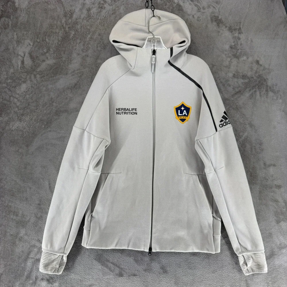 LA Galaxy Adidas Hoodie Men L Gray MLS Soccer ZNE Full Zip EUC
